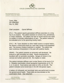 Mike Tyson Chiropractor Diagnosis Letter – Six Pages